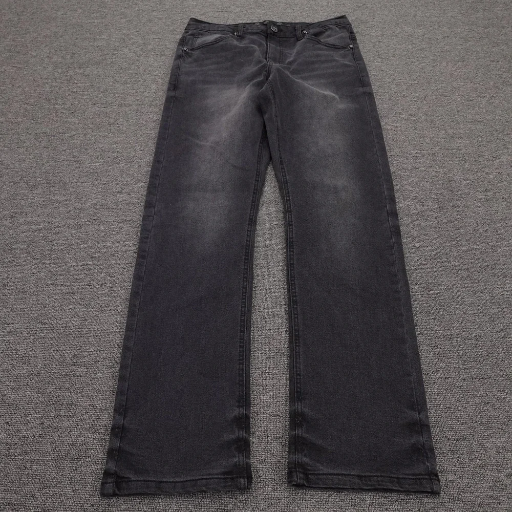 Rebel Vengeance Jeans Mens 30x32 Gray Charcoal Wash Straight Skull Denim Pants
